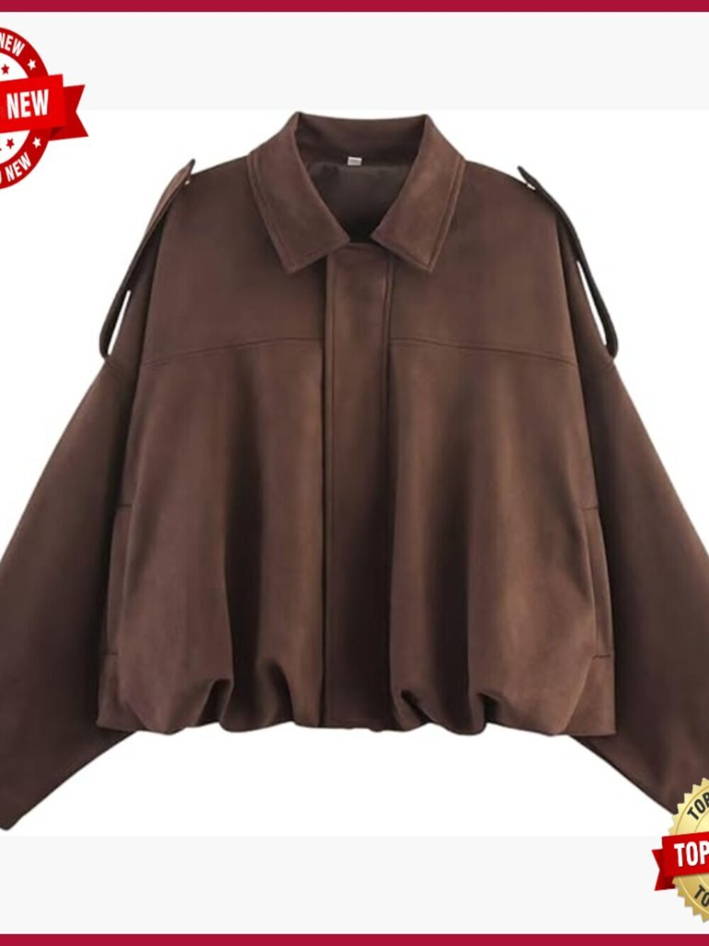 Faux Suede Bomber Jacket Oversized Long Sleeve Lapel Pilot Coat
